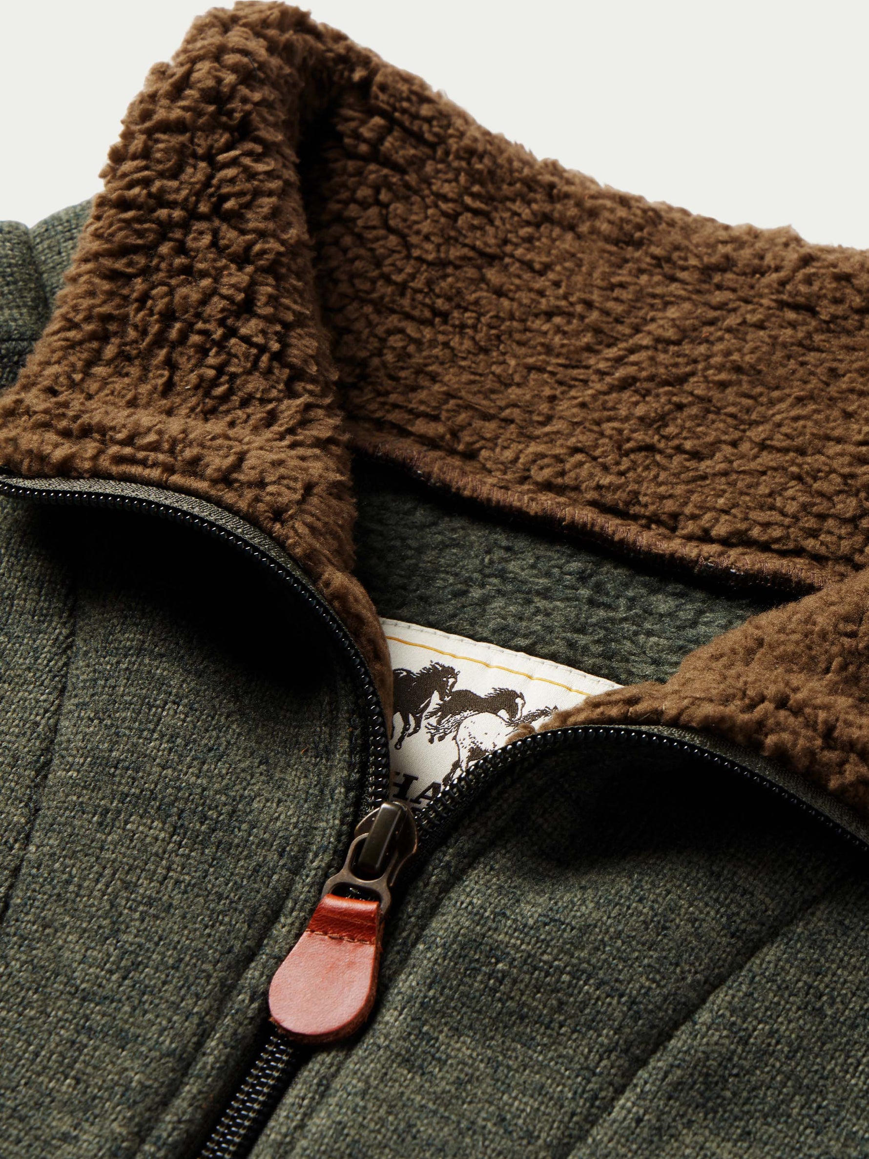 Schaefer Elkhorn Pullover Loden sherpa lining inside the stand collar rodeo western fashion
