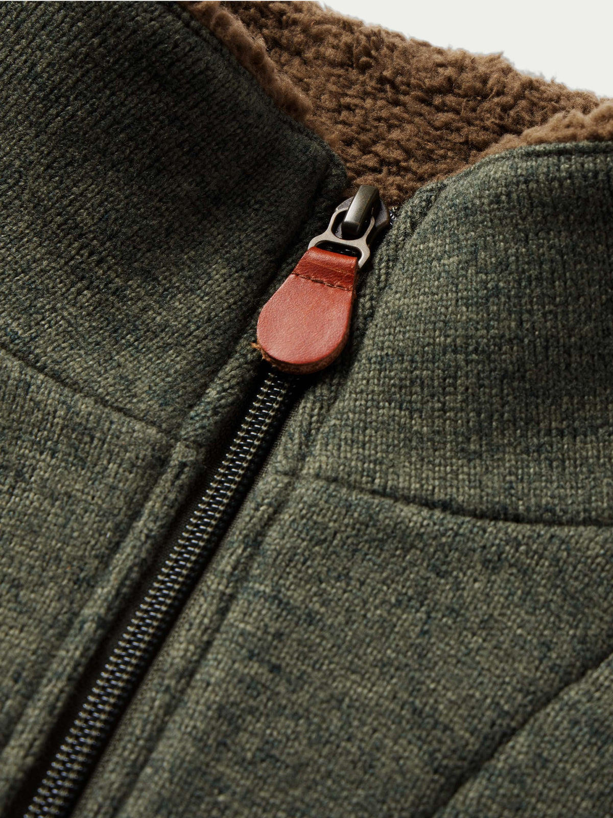 Schaefer Elkhorn Pullover Loden leather pull tab on the quarter zip closure cowboy