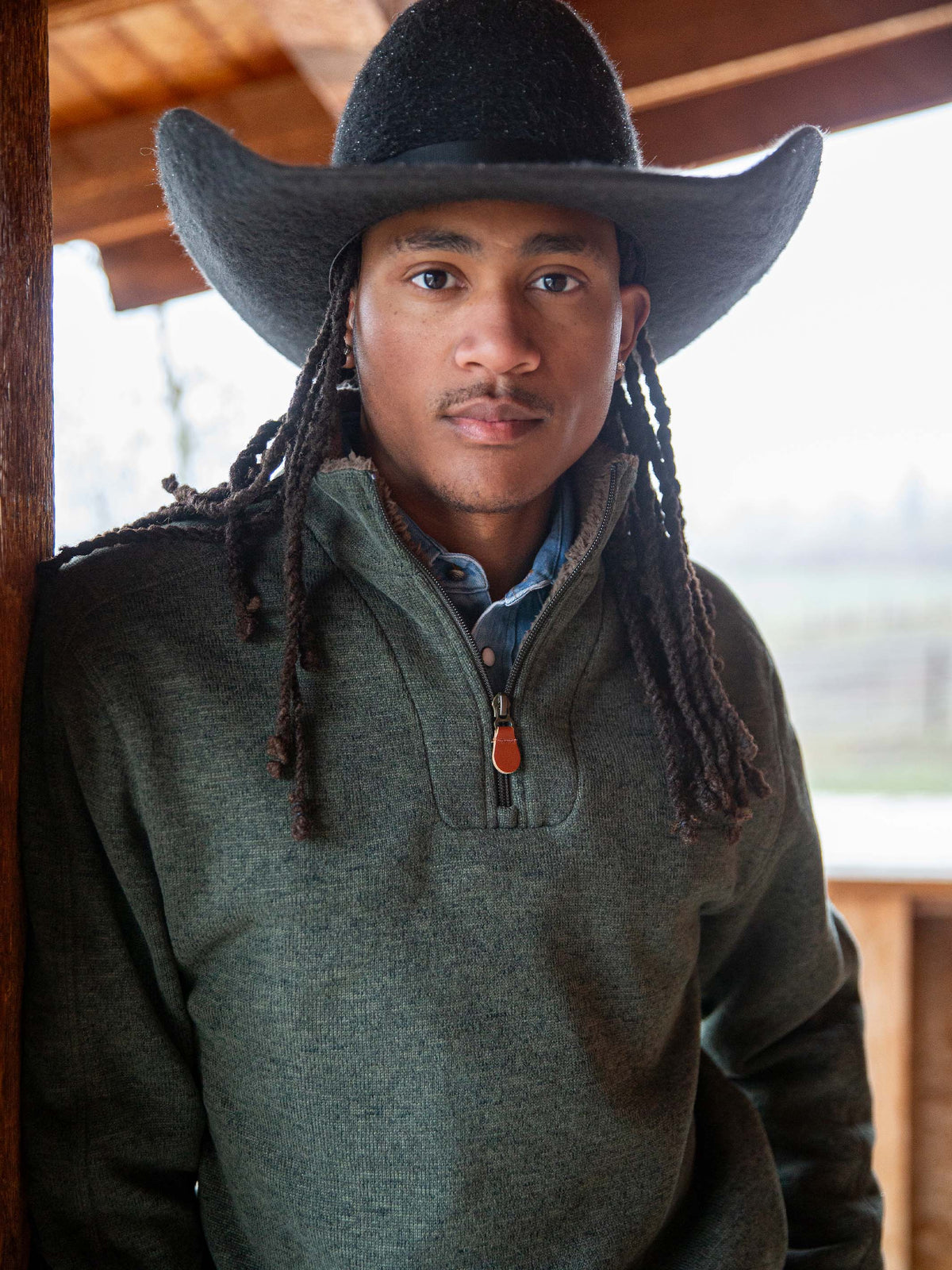 Schaefer Elkhorn Pullover Loden warm mid layer for cool mornings on the ranch western fashion Kamas
