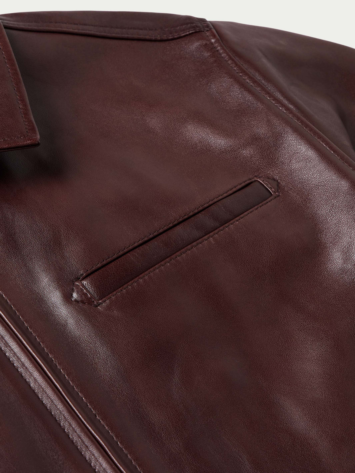 Schaefer Beaumont Leather Jacket chest pocket with custom antique brass hardware ranch wear