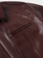 Schaefer Beaumont Leather Jacket chest pocket with custom antique brass hardware ranch wear