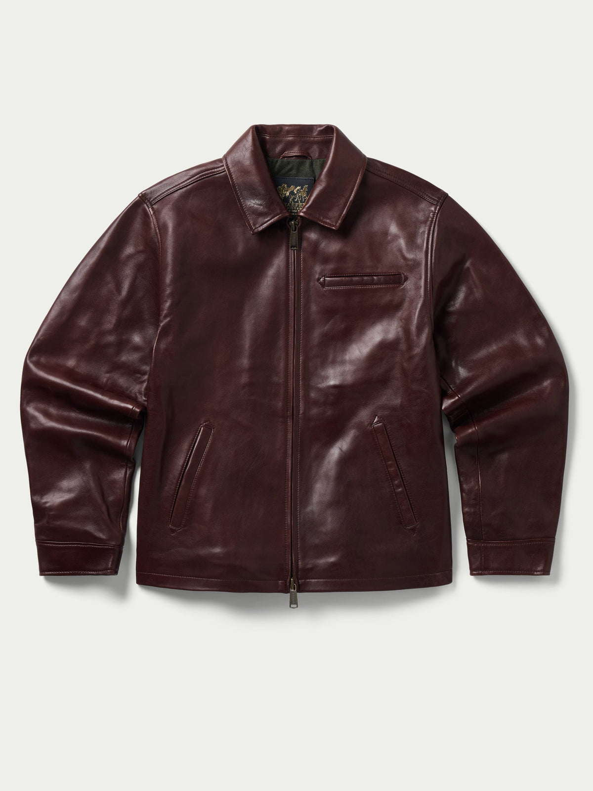 Schaefer Beaumont Leather Jacket umber lamb leather jacket with antique brass buttons mens western clothing Utah SKU 4022UM