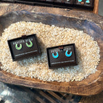 horseshoe stud turquoise sterling silver earrings at boltranchstore.com Peyote Bird Native authentic western jewelry earrings