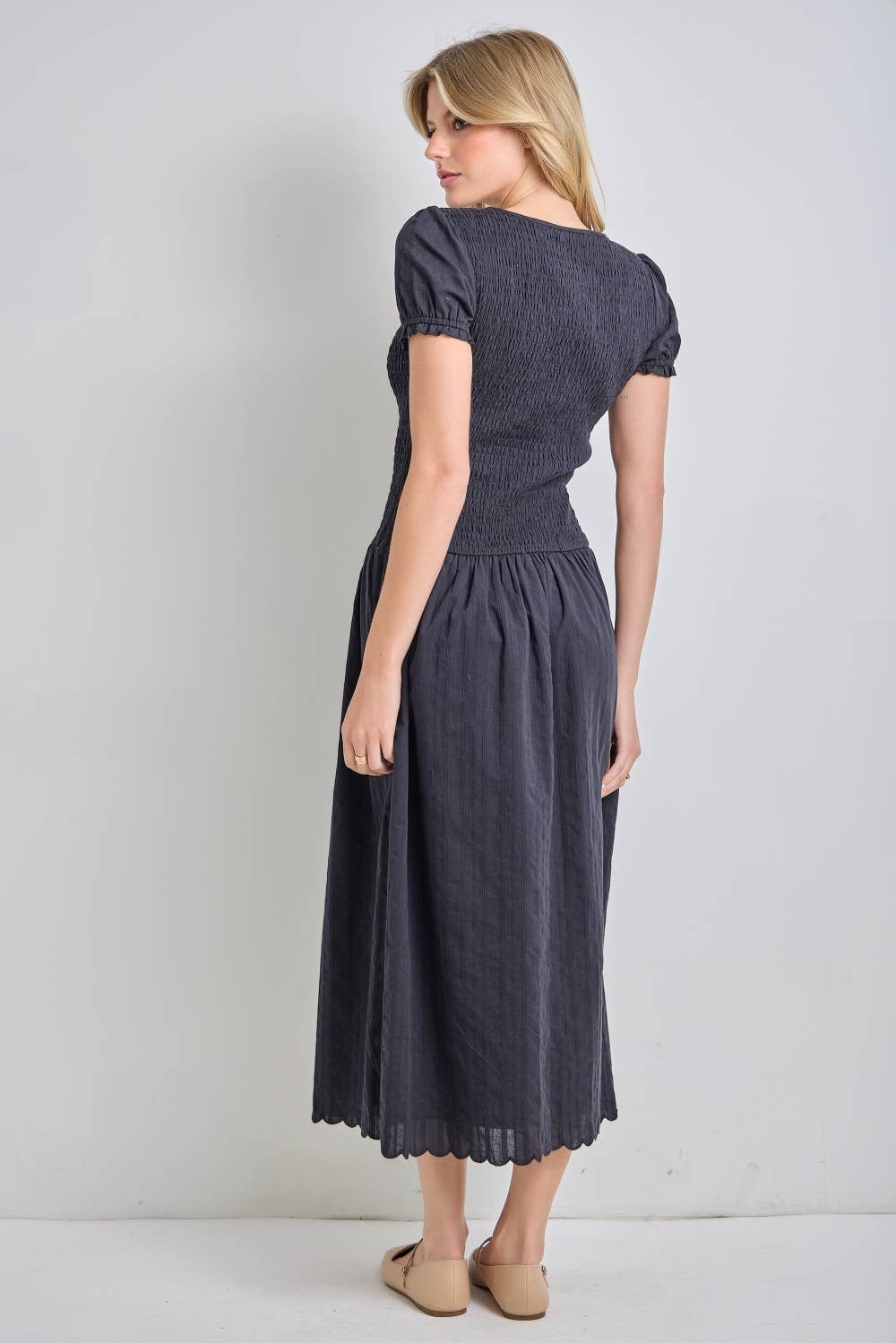 Brenda Smocked Midi Dress womens black summer dress casual comfortable church western fashion style free shipping Boltranchstore.com