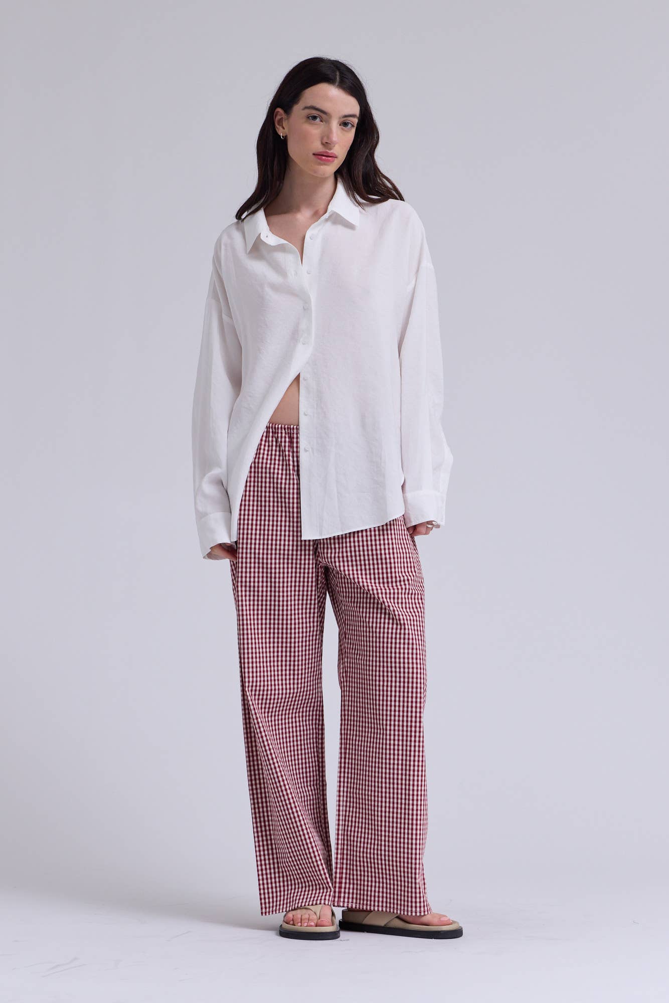 Isabella Gingham Relaxed Fit Cotton Pants