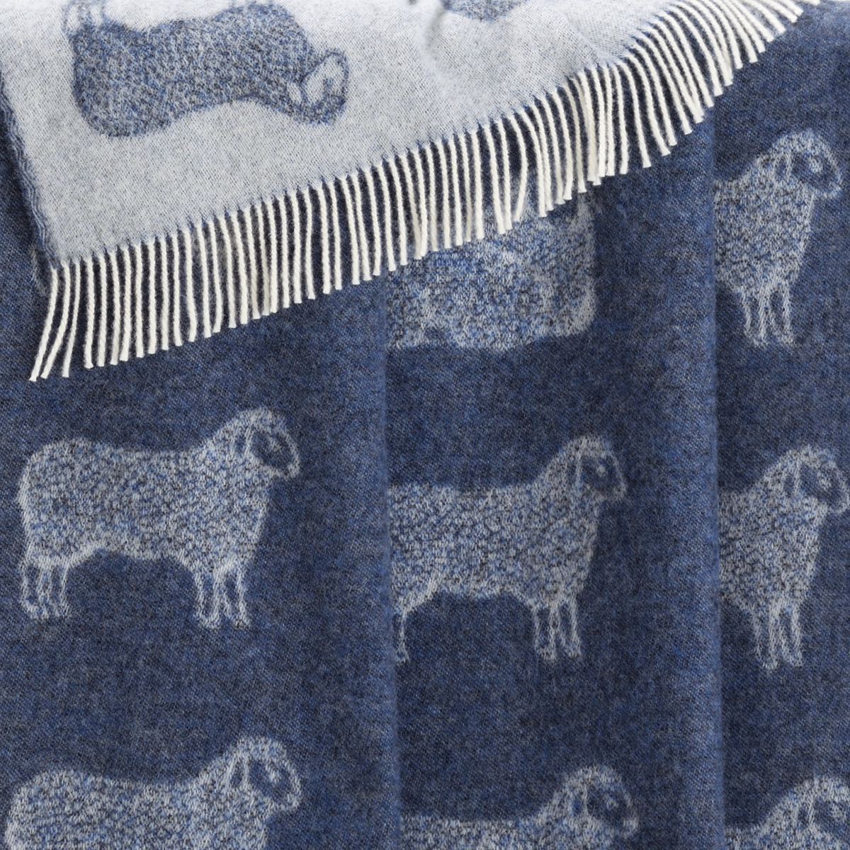 JJ Textiles Denim Blue Sheep Pure Wool Throw