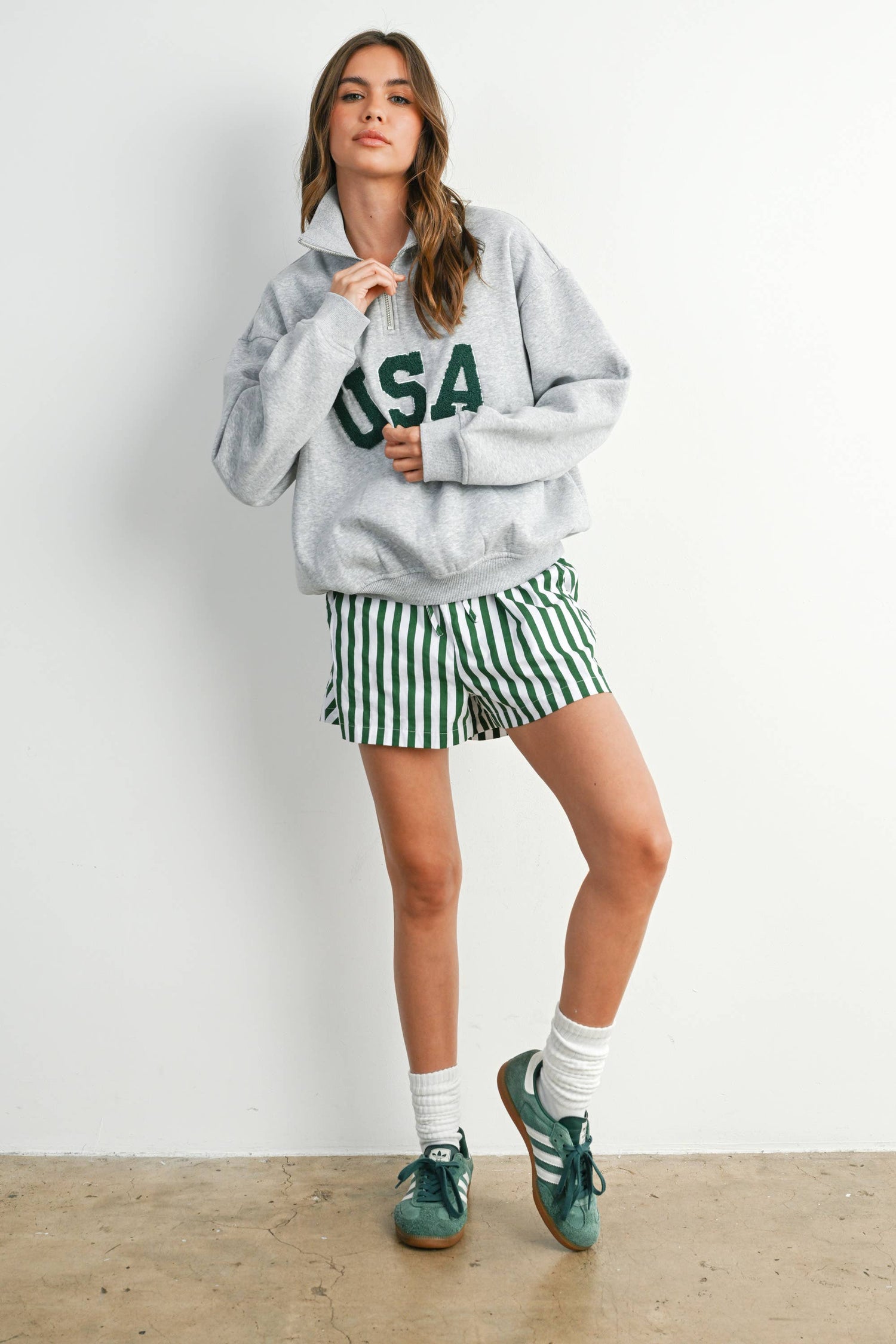 USA Qtr Zip Fleece Applique Top