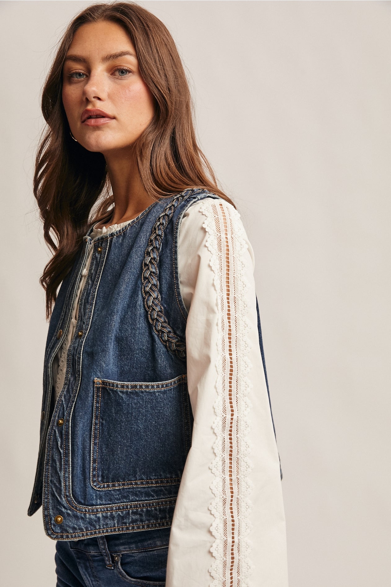 Braided Womens Denim Vest