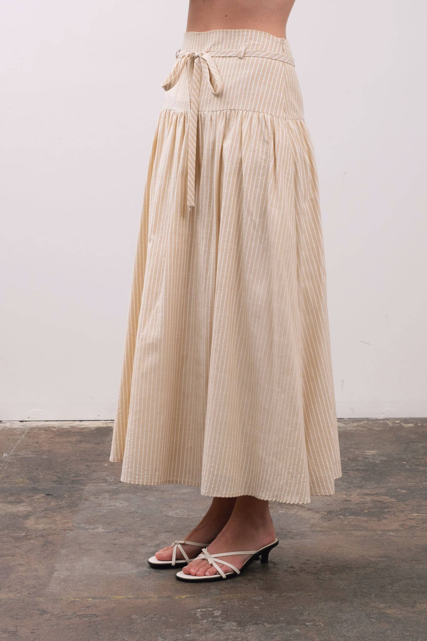 Alexandria Stripe Ribbon Tie Midi Skirt