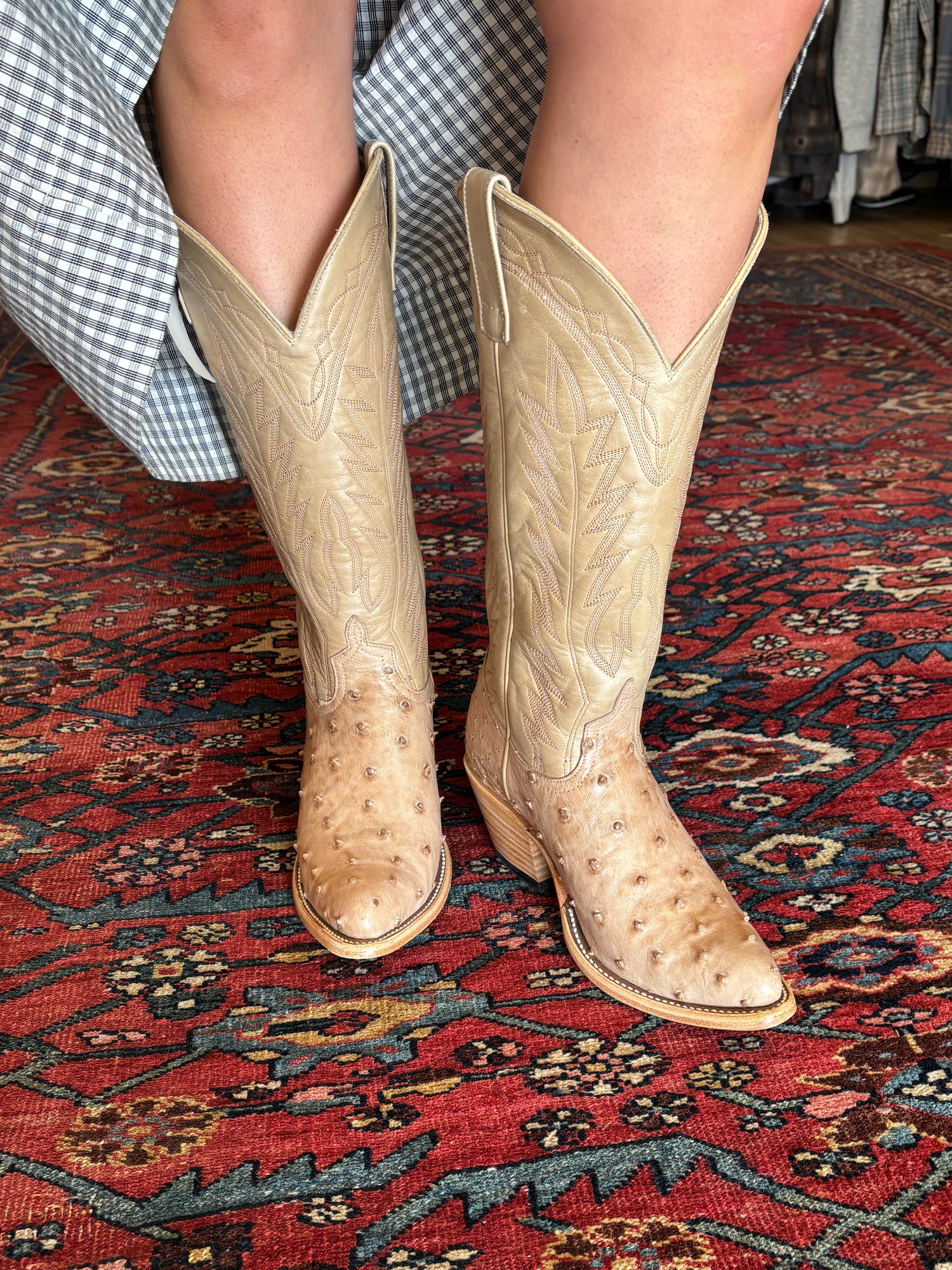 Macie Bean Top Hand Vintage Full Quill Ostrich Boots