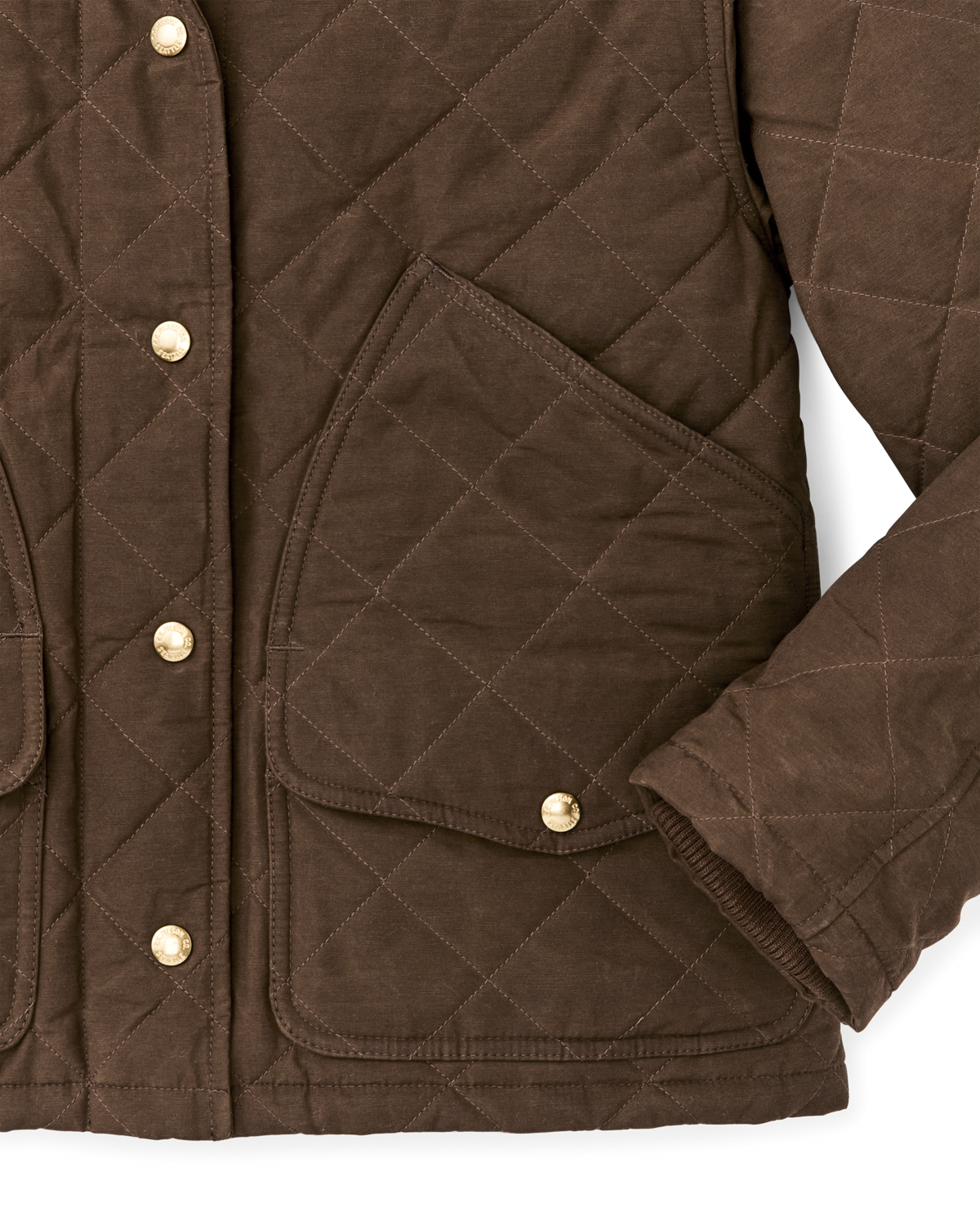 Filson Womens Quilted Outfitter Jacket Dark Brown smooth polyester sleeve lining for easy layering over sweaters western fashion