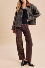 In Loom Leopard Chore Jacket utility flap pockets and plaid lined interior womens western clothing