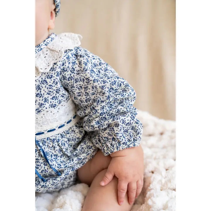 Jordyn Floral and Lace Baby Girl Romper