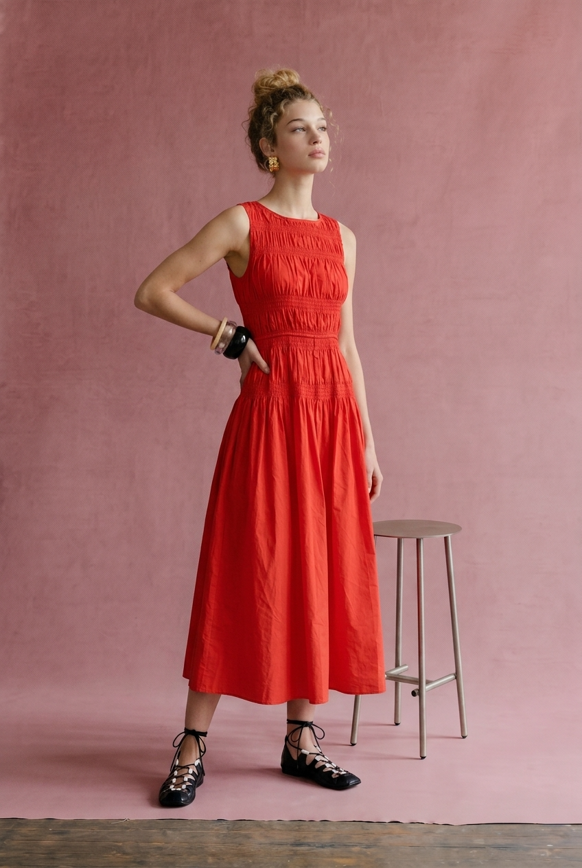Sky Smocked Midi Dress
