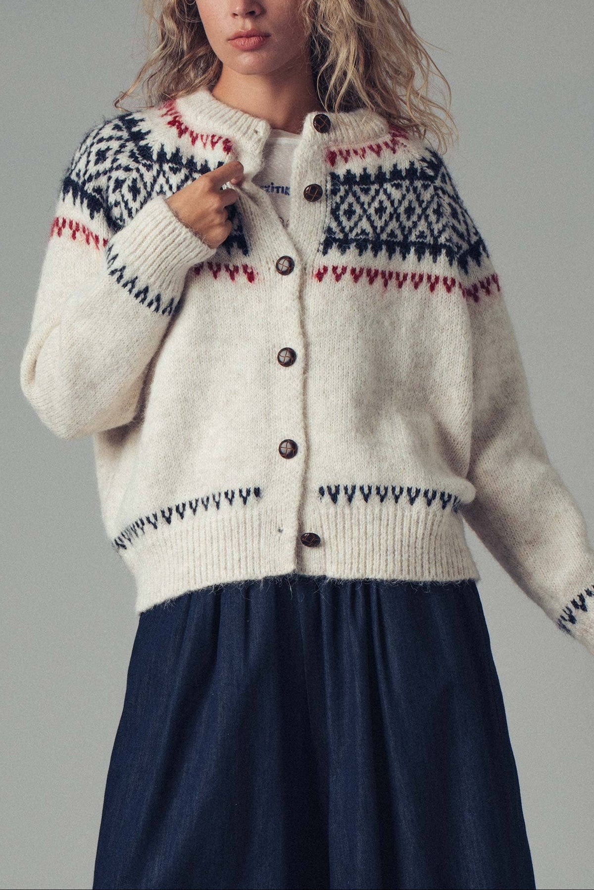 Fair Isle Nordic Knit Cardigan white cream euro swiss ski winter christmas sweater gift white cream Boltranchstore.com free shipping