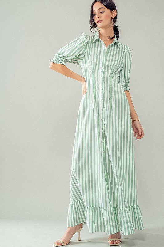 Puff Sleeve SS Stripe Maxi Dress