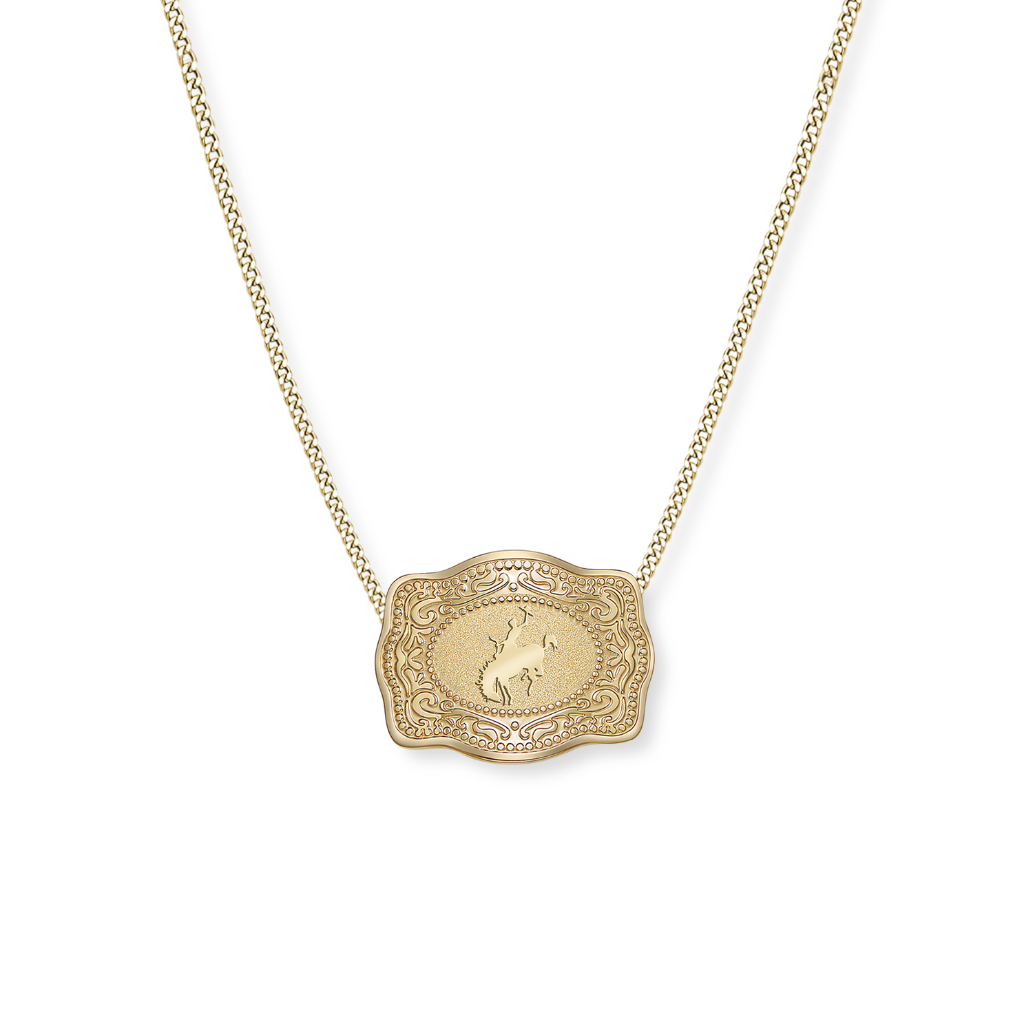 SpurWest Mini Belt Buckle Necklace (Bronc) - Gold