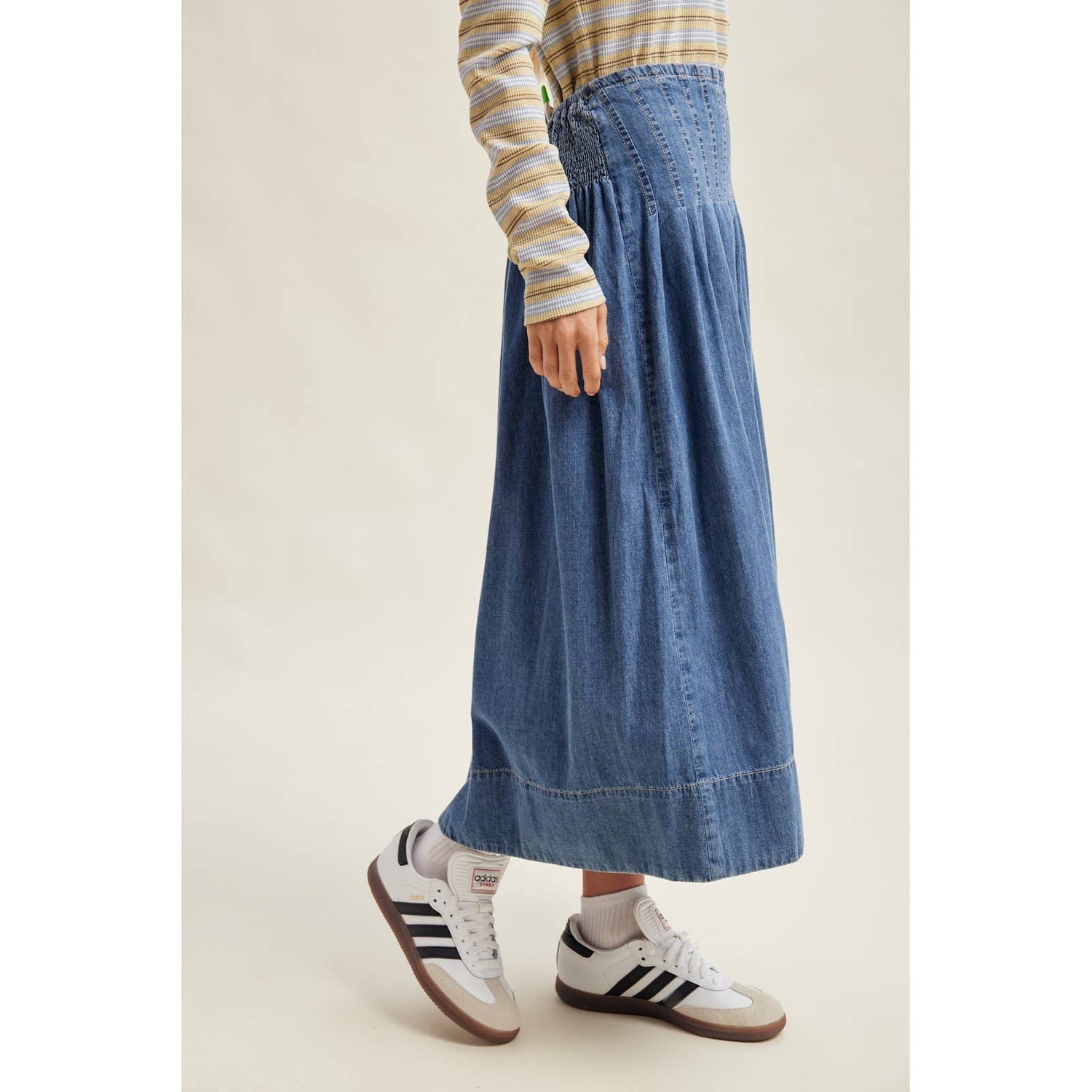 Womens Pleated Denim Midi Skirt