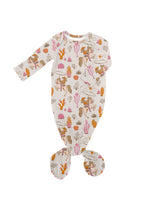 Baby onesie with desert animal pattern on a white background Cowgirl Toile Knotted Infant Gown shop now at boltranchstore.com