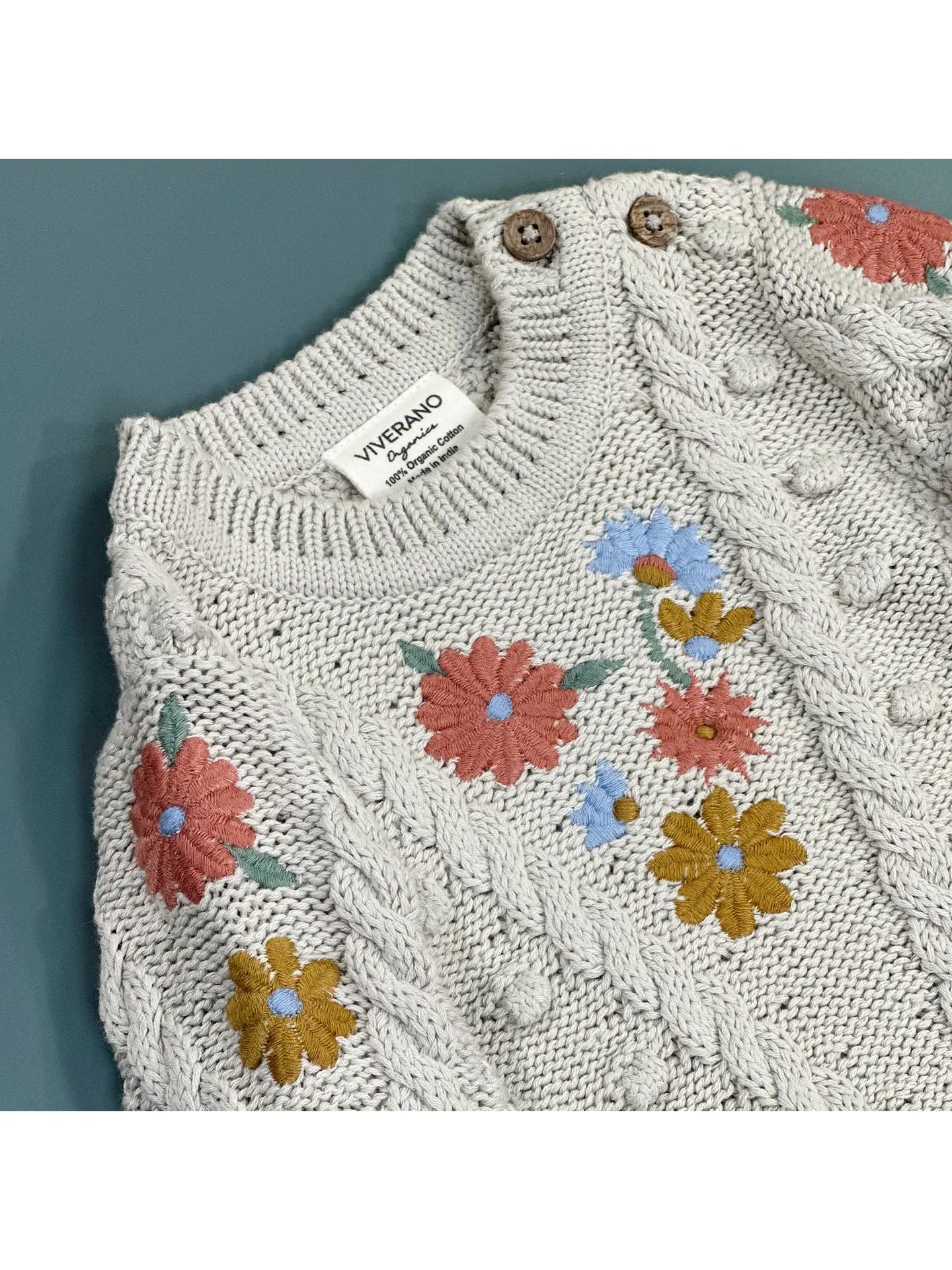 Floral Embroidered Chunky Baby Pullover Sweater