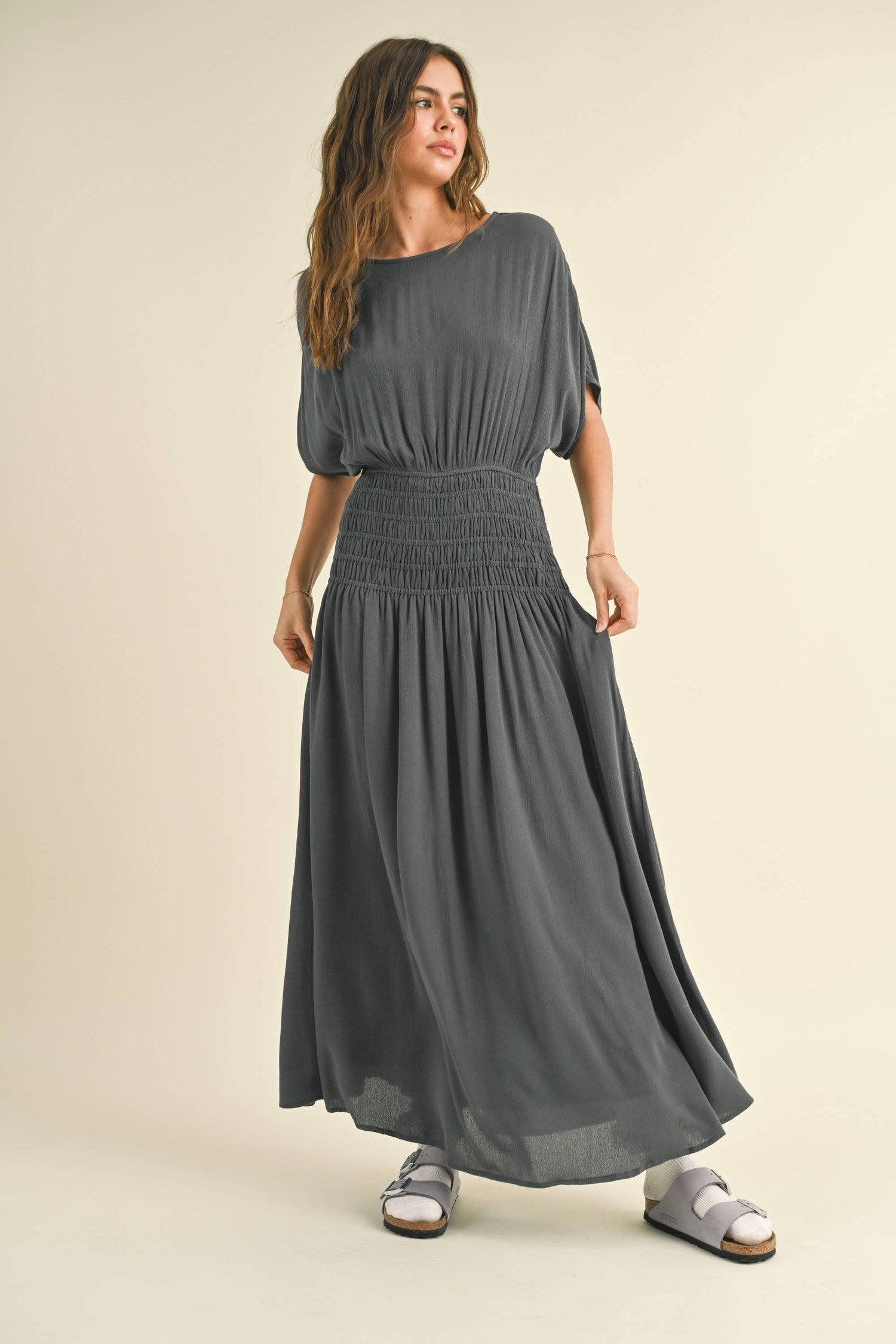 Rayon Smocking Waist Long Dress