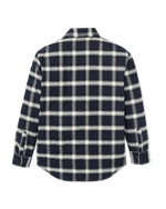 Filson Insulated Flannel Jac Shirt Navy Cream Plaid shirttail hem that layers over a tee or under a vest western clothing