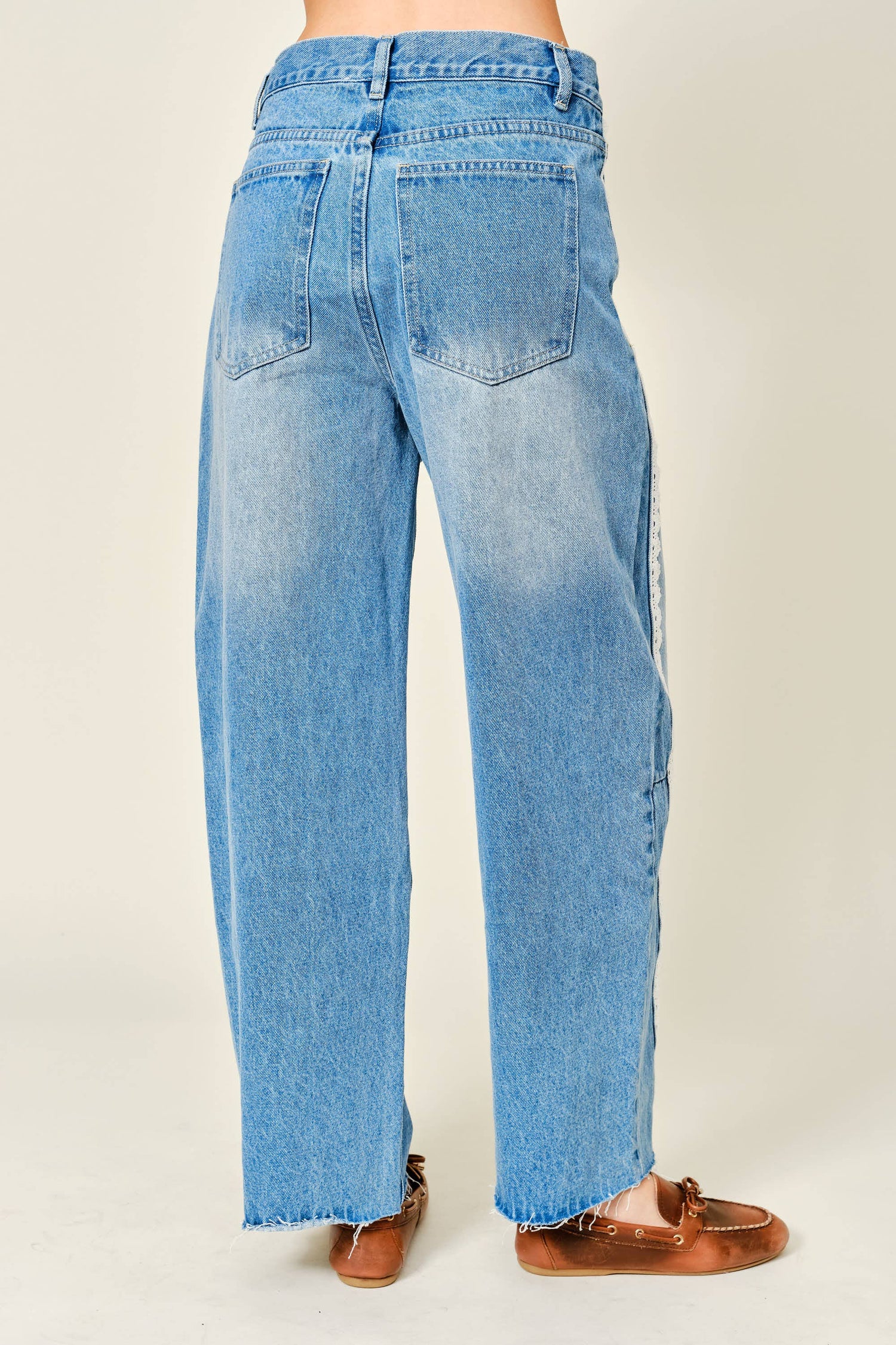 Sally Lace Side Barrel Denim Pants