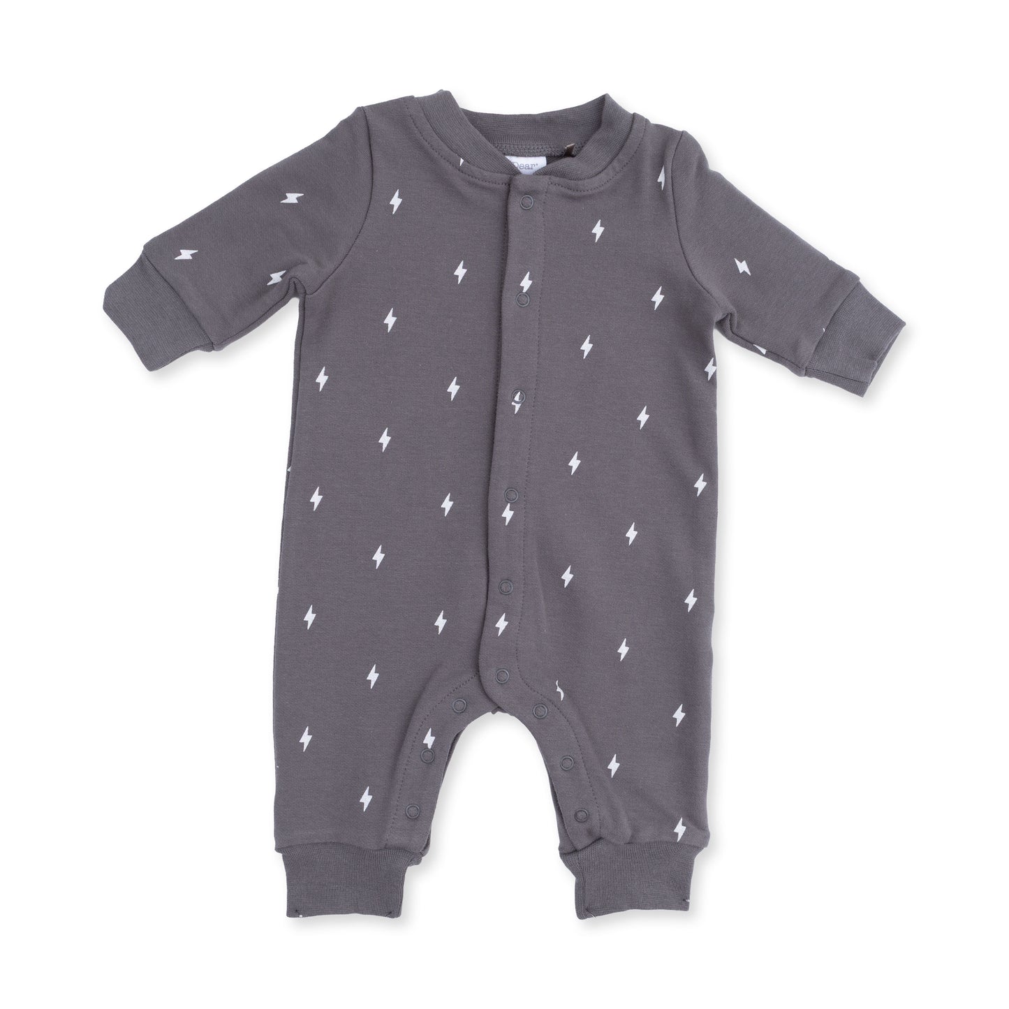 Lightning Bolt French Terry Baseball Collar Button Up Romper