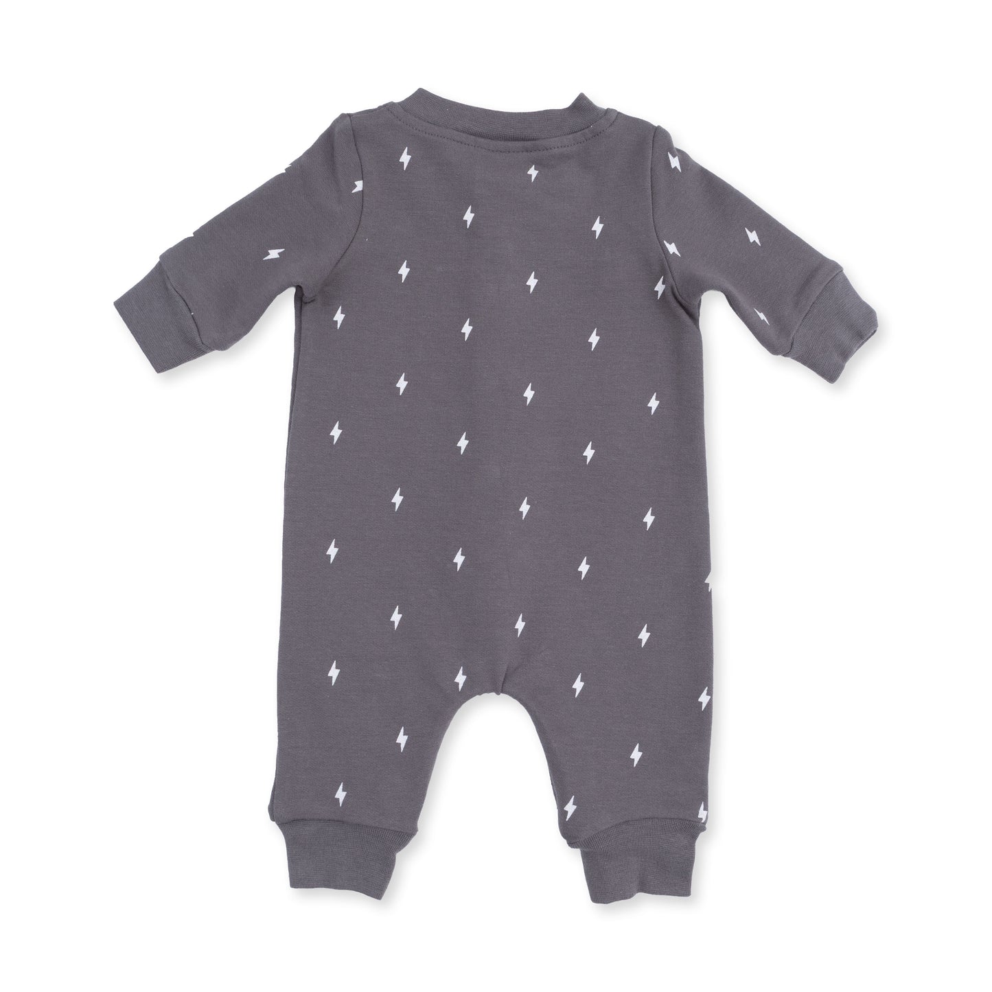 Lightning Bolt French Terry Baseball Collar Button Up Romper