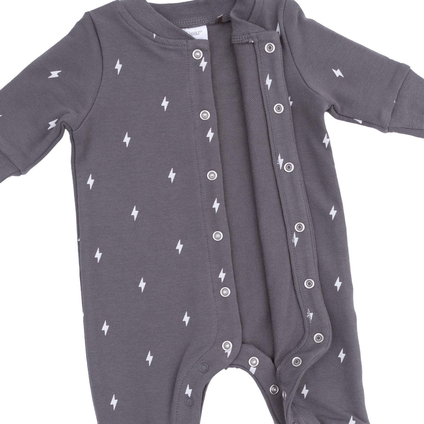 Lightning Bolt French Terry Baseball Collar Button Up Romper