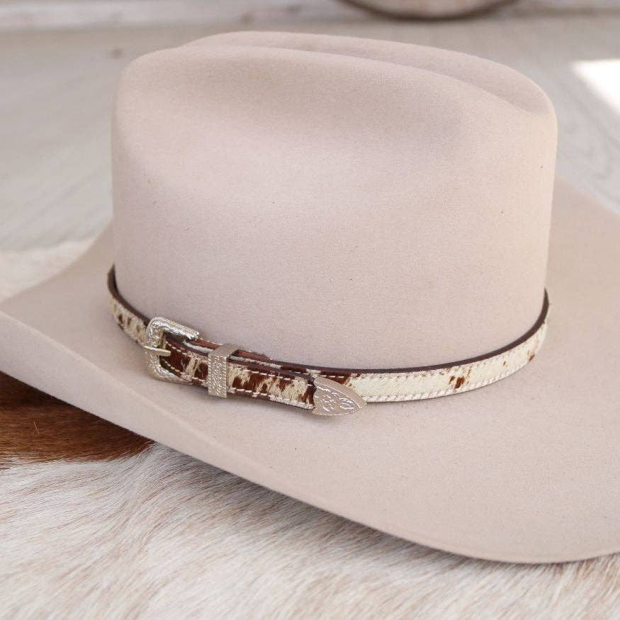 Cowhide Hat Band with Silver Buckle