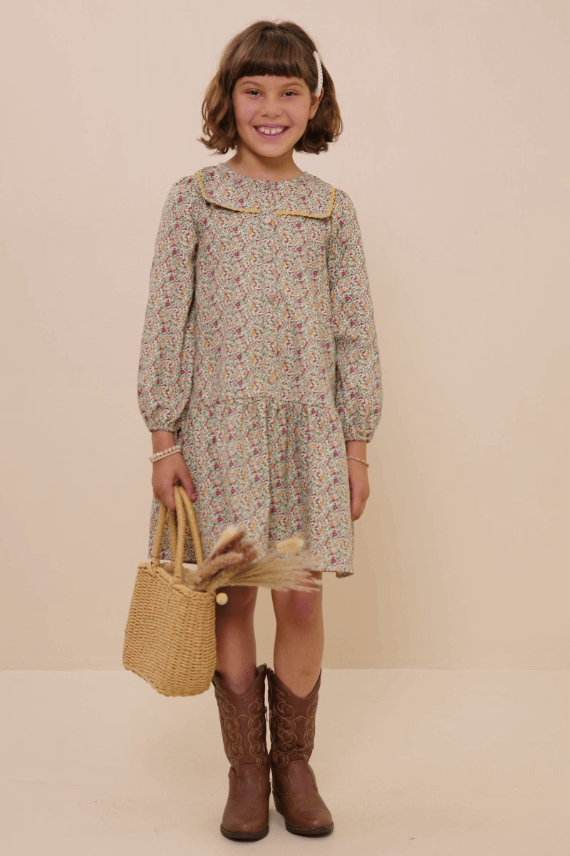 Girls Wavy Twill Trimmed Sailor Dress