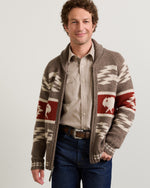 Pendleton Mens Bison Lambswool Zip Cardigan brown donegal lambswool knit with Crown Point bison pattern western clothing Utah SKU RF1564