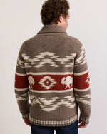 Pendleton Mens Bison Lambswool Zip Cardigan shawl collar and full zip front with a sharp relaxed silhouette cowboy style