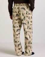 Pendleton Mens Camp Print Flannel Pajama Pants Camping Tan cabin inspired pattern with evergreens wildlife and lakes Park City