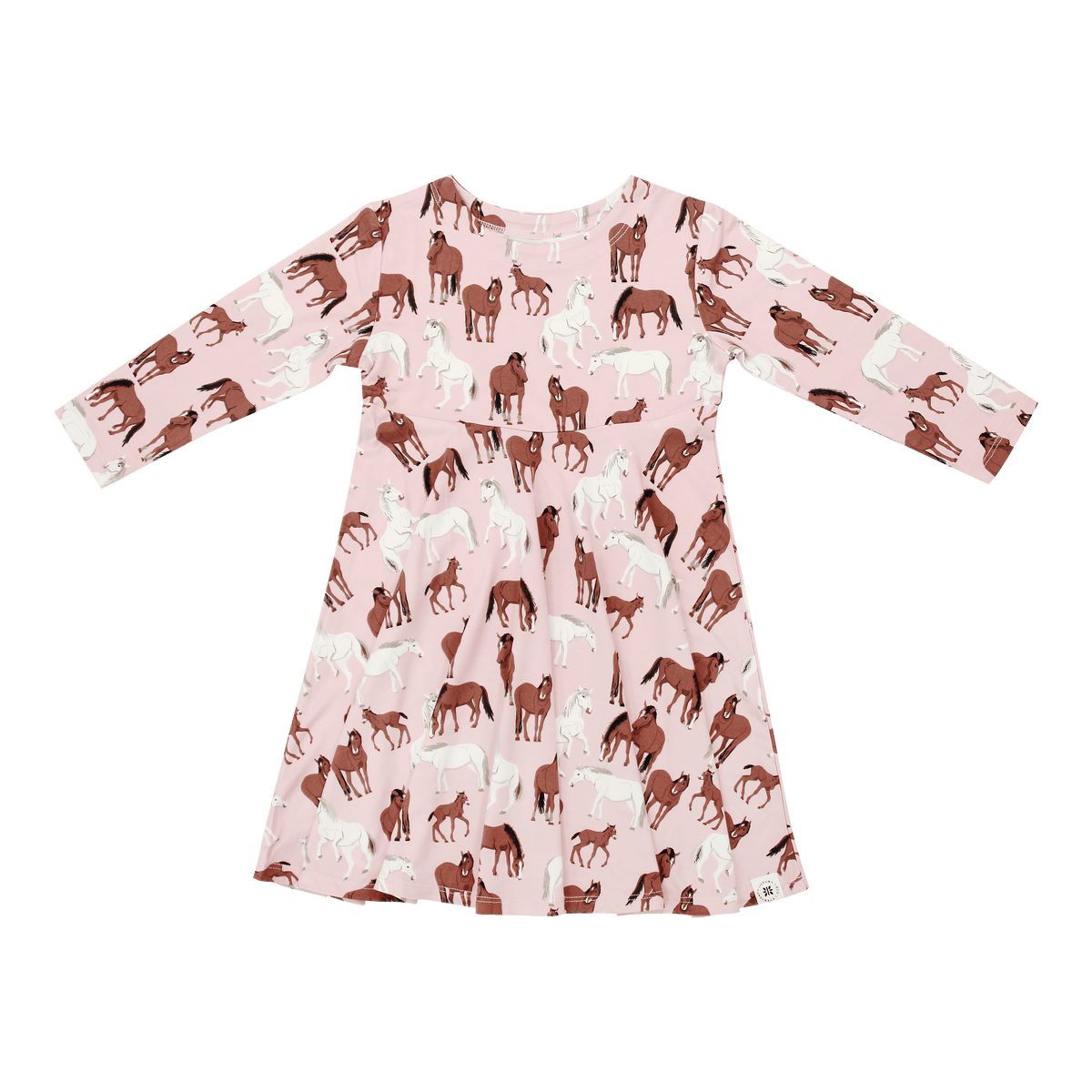 pink dress with brown and white horse little girl dress stretchy boltranchstore.com girls toddler horse dress western