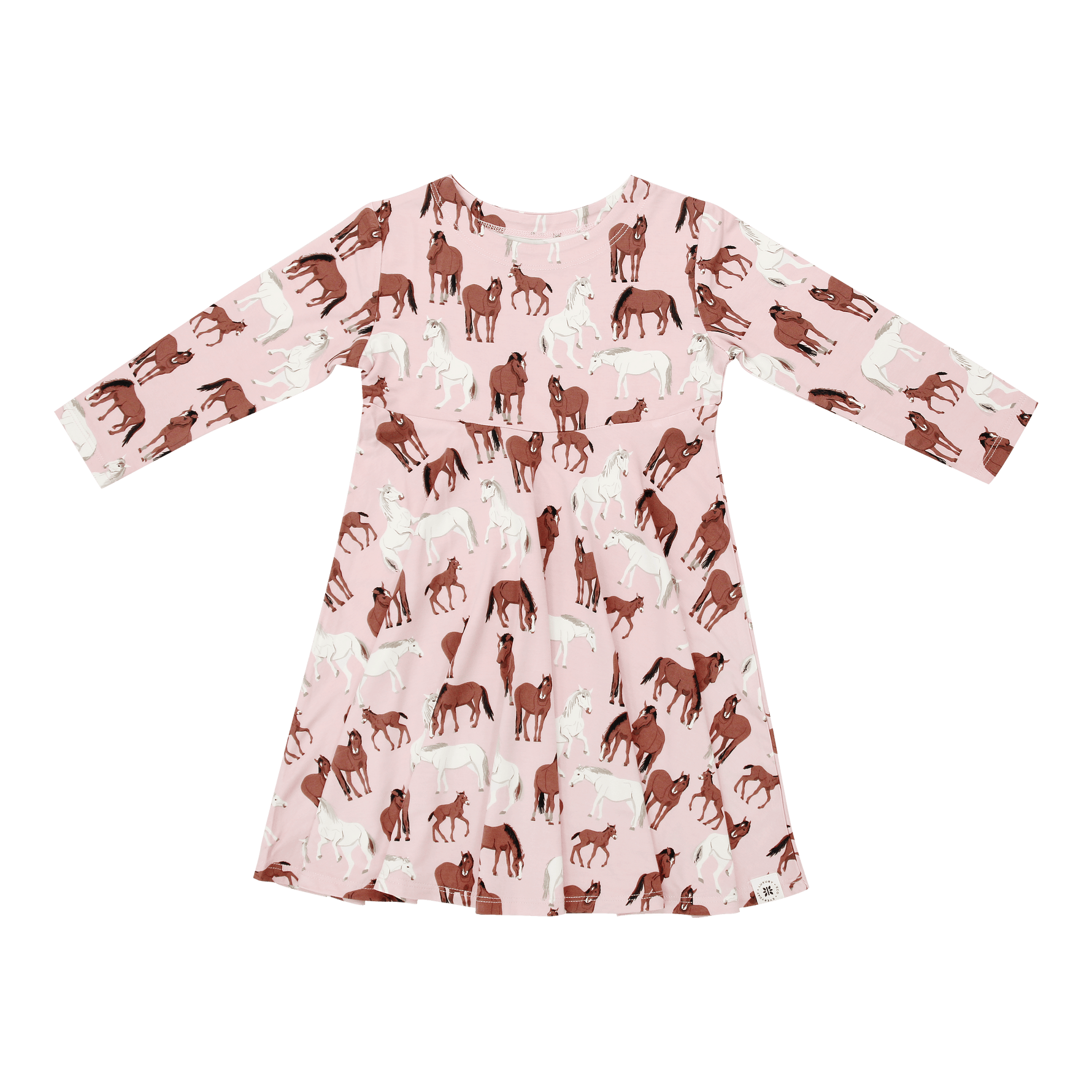 pink dress with brown and white horse little girl dress stretchy boltranchstore.com girls toddler horse dress western