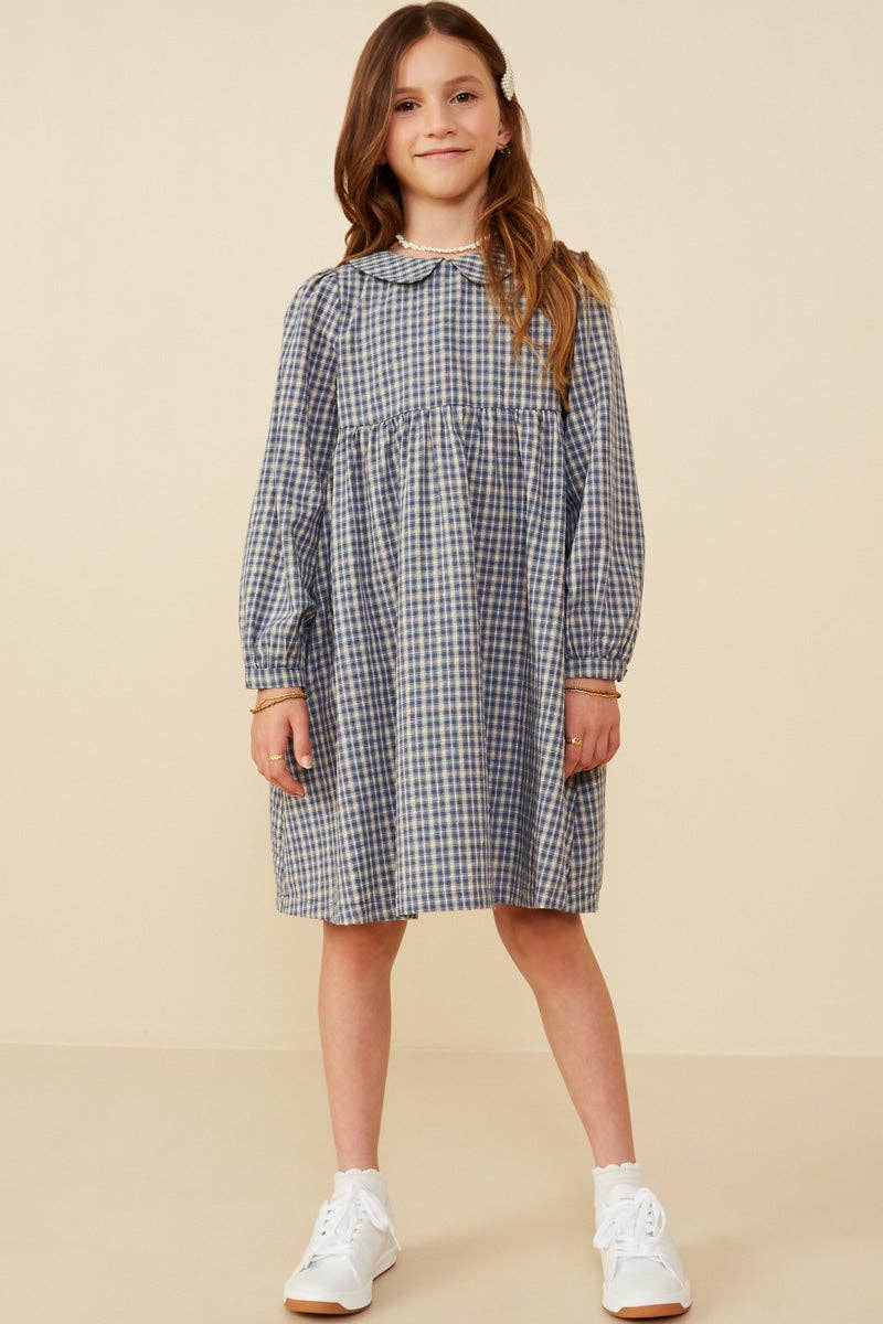 Girls Peter Pan Collar Plaid Dress