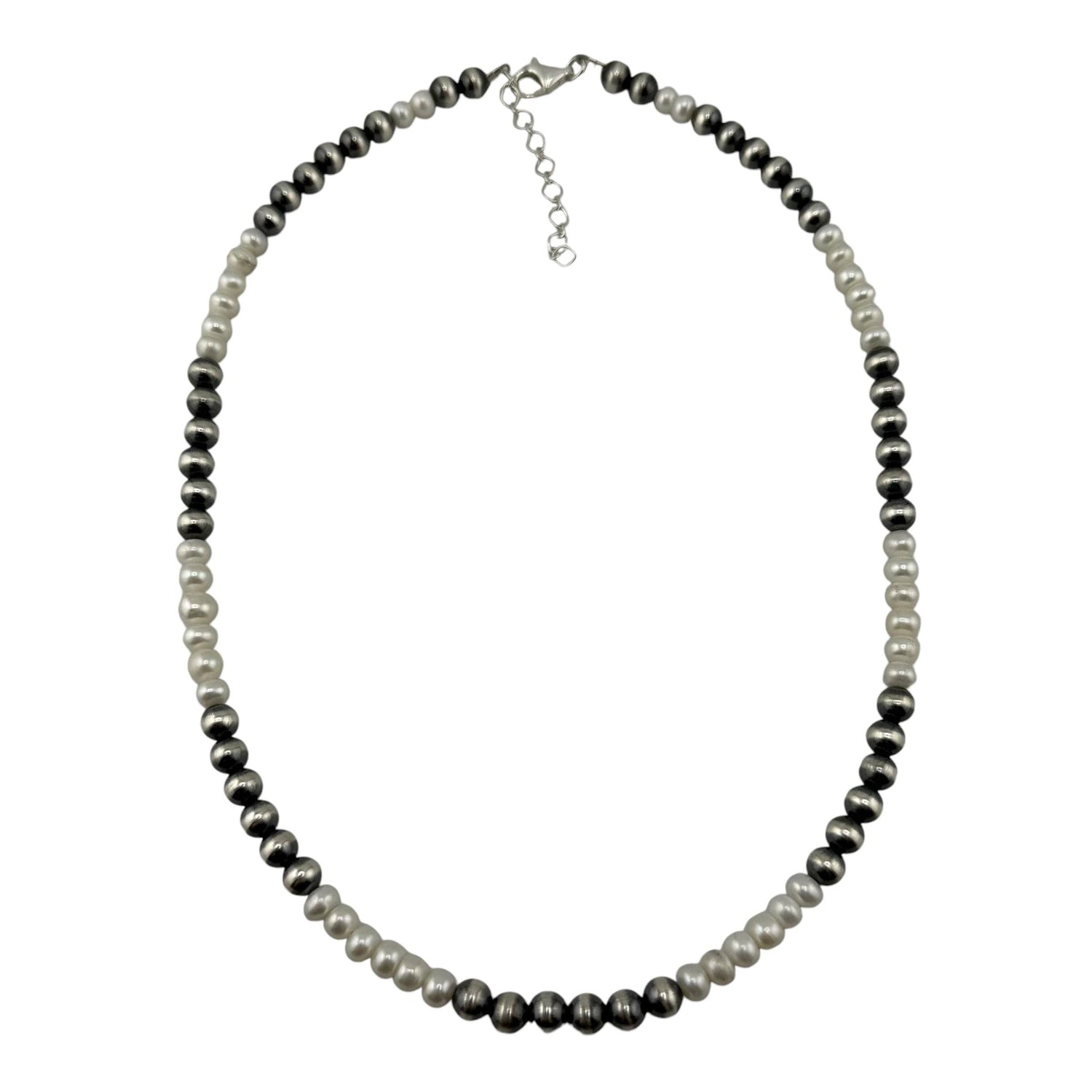 White Pearl 6mm Bead Necklace Sterling Silver