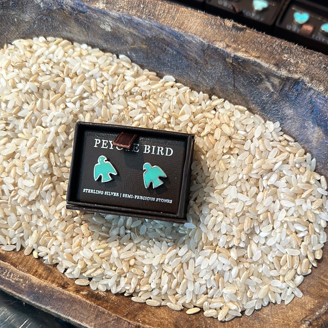 Peyote Bird Turquoise sterling silver stud earrings at Bolt ranch store western native jewelry womens 