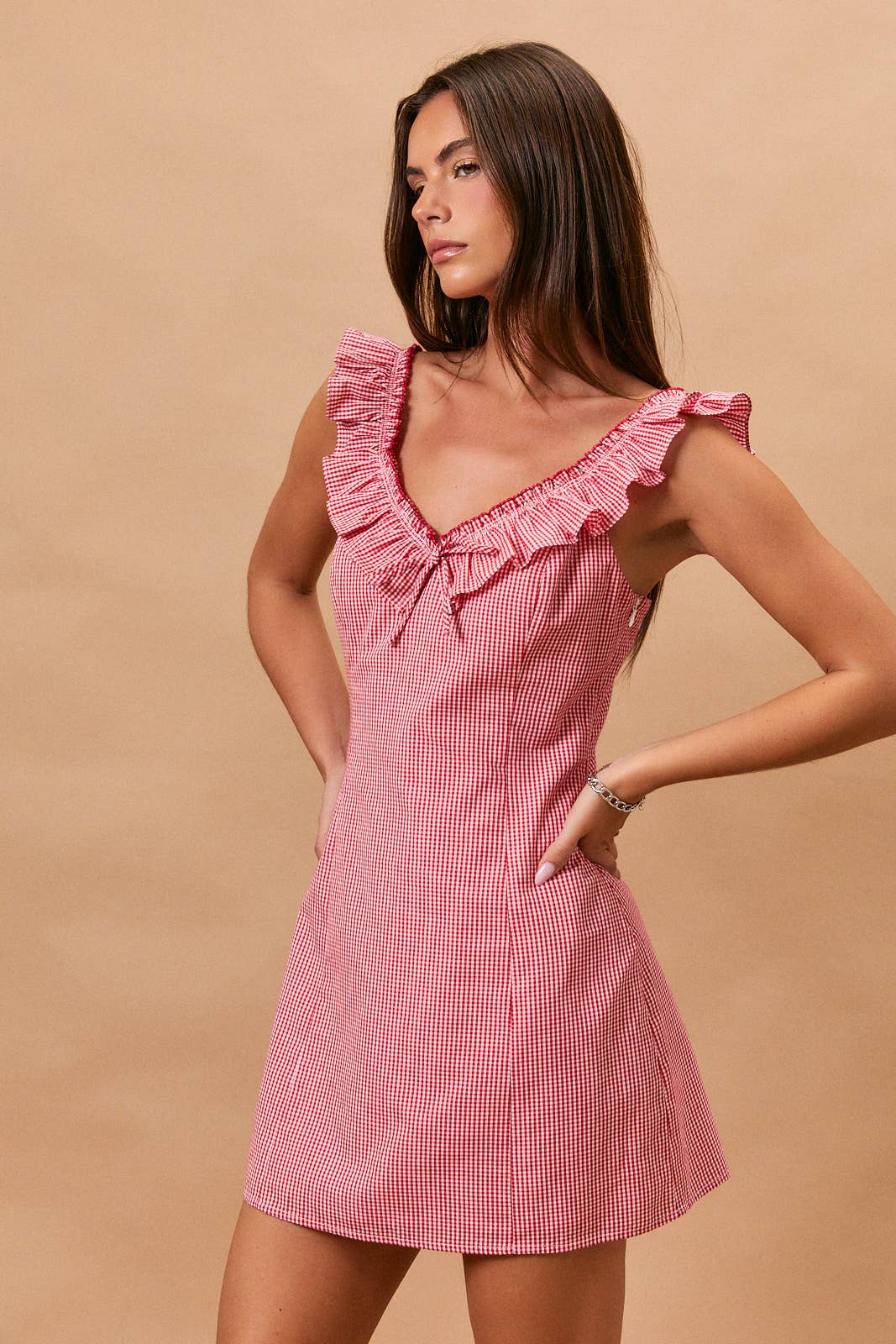 Addie Red Checked Mini Dress