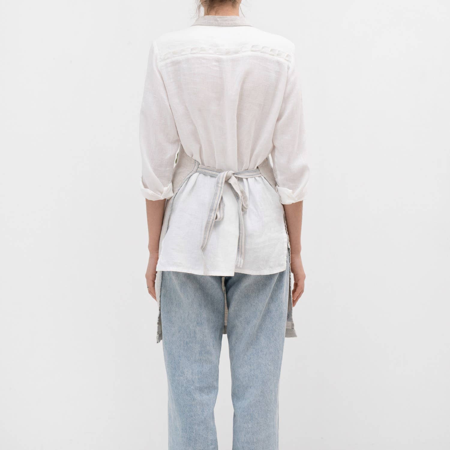 Grey Blue Wide Stripe Rustic Linen Daily Apron