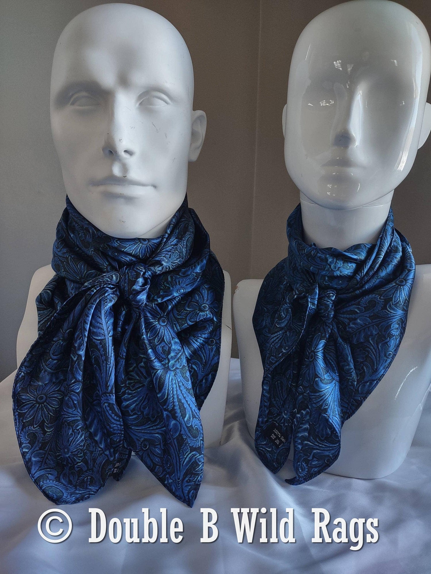 Wild Rag 100% Silk Royal Blue Tooled