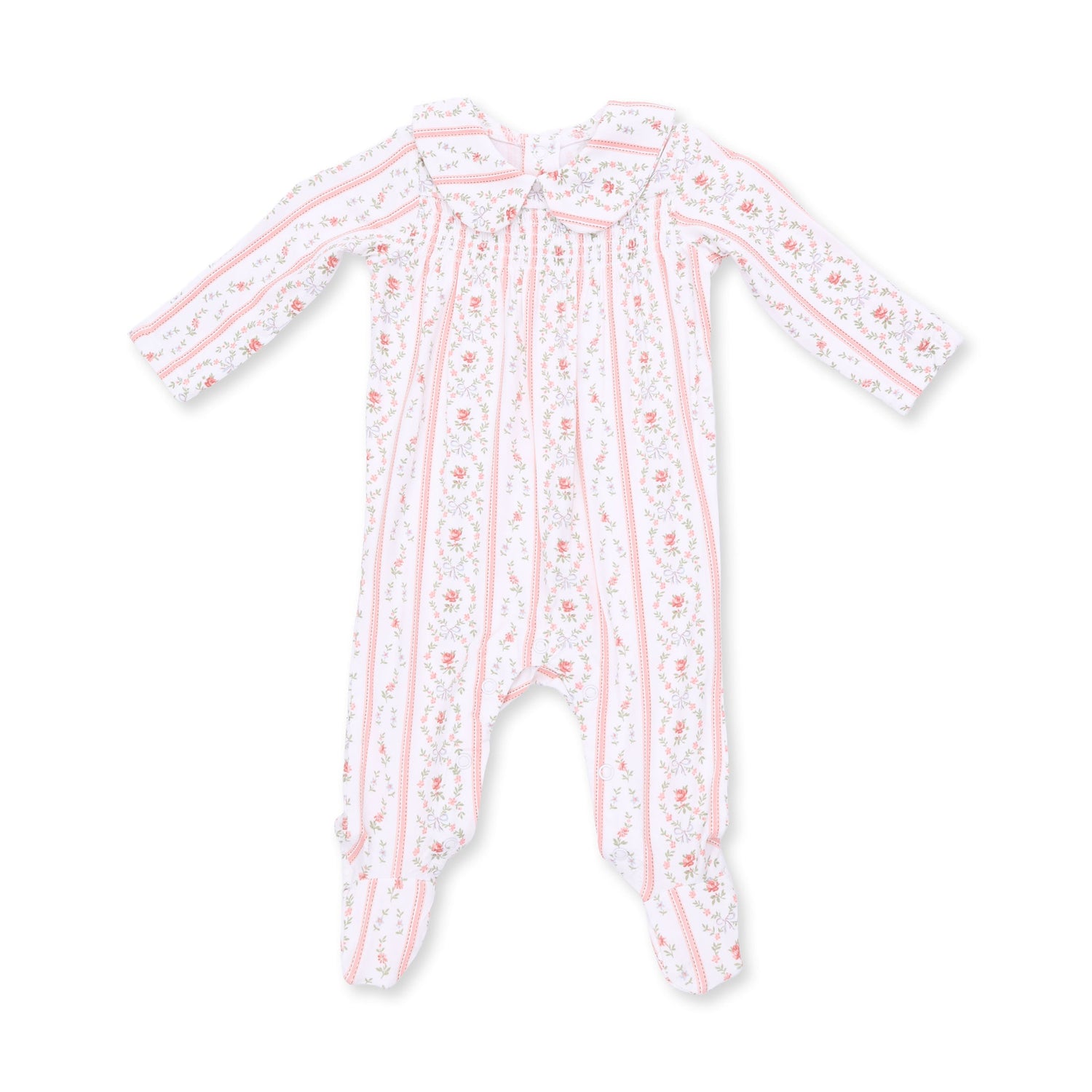 Marnie Rosebud Stripe Smocked Peter Pan Snap Footie