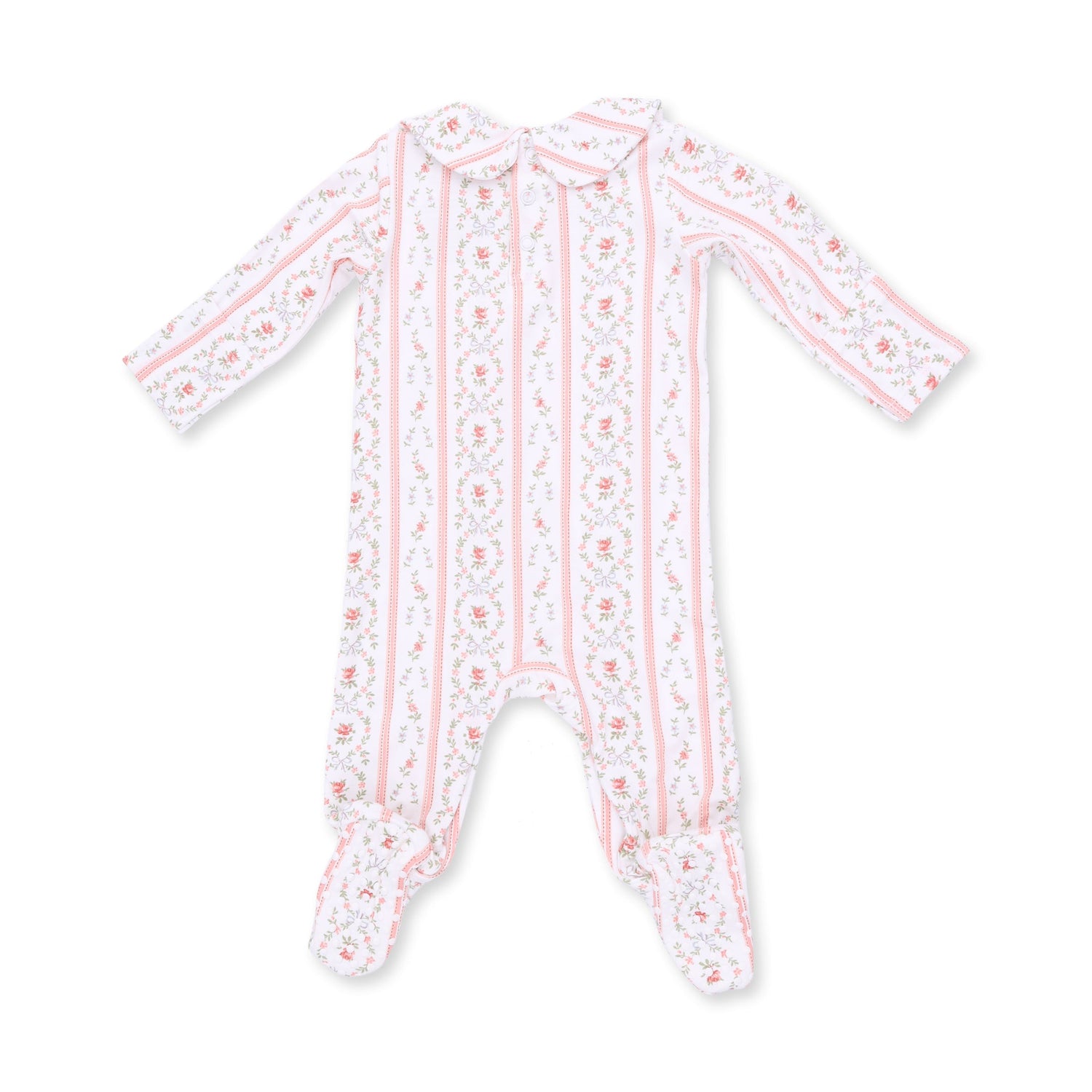 Marnie Rosebud Stripe Smocked Peter Pan Snap Footie