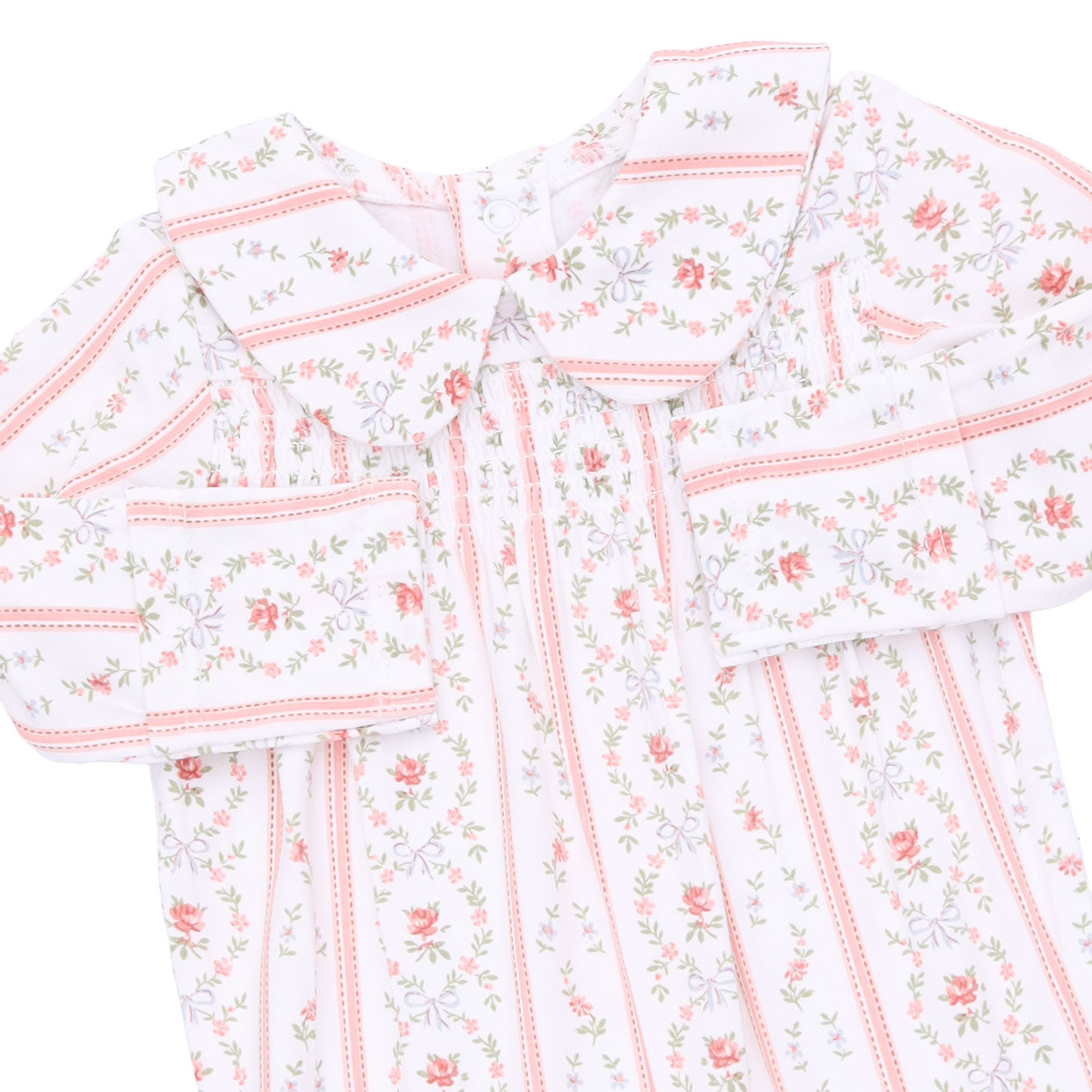 Marnie Rosebud Stripe Smocked Peter Pan Snap Footie