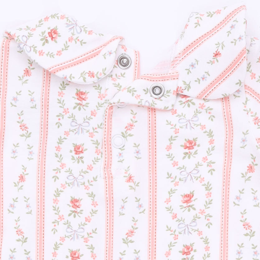 Marnie Rosebud Stripe Smocked Peter Pan Snap Footie