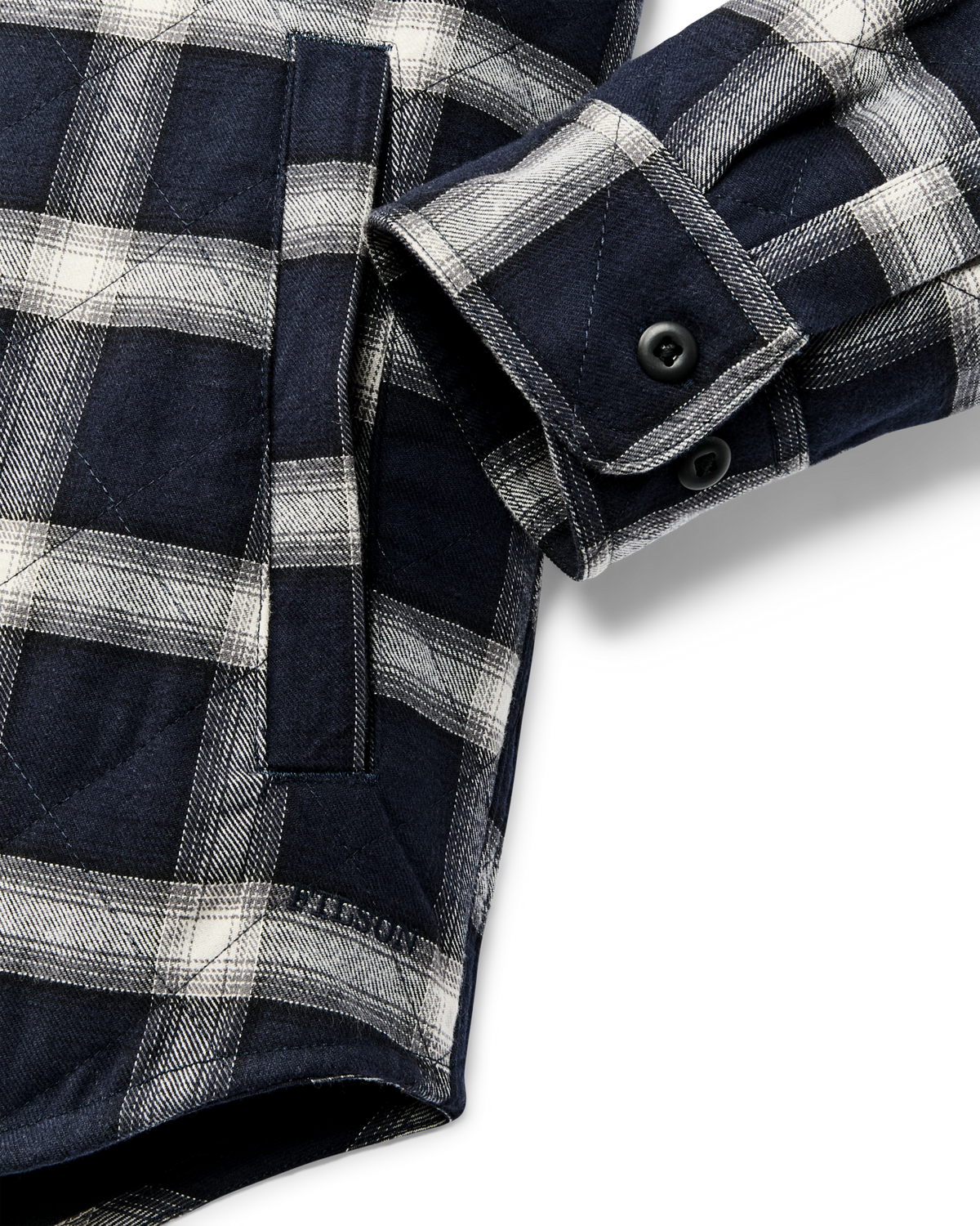 Filson Insulated Flannel Jac Shirt Navy Cream Plaid shirt jacket styling based on vintage archive designs cowboy Utah