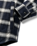 Filson Insulated Flannel Jac Shirt Navy Cream Plaid shirt jacket styling based on vintage archive designs cowboy Utah