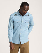 Pendleton Mens Gambler Denim Shirt Light Denim Salmon light washed cotton denim western shirt with salmon embroidery western clothing Utah SKU RA133479708 